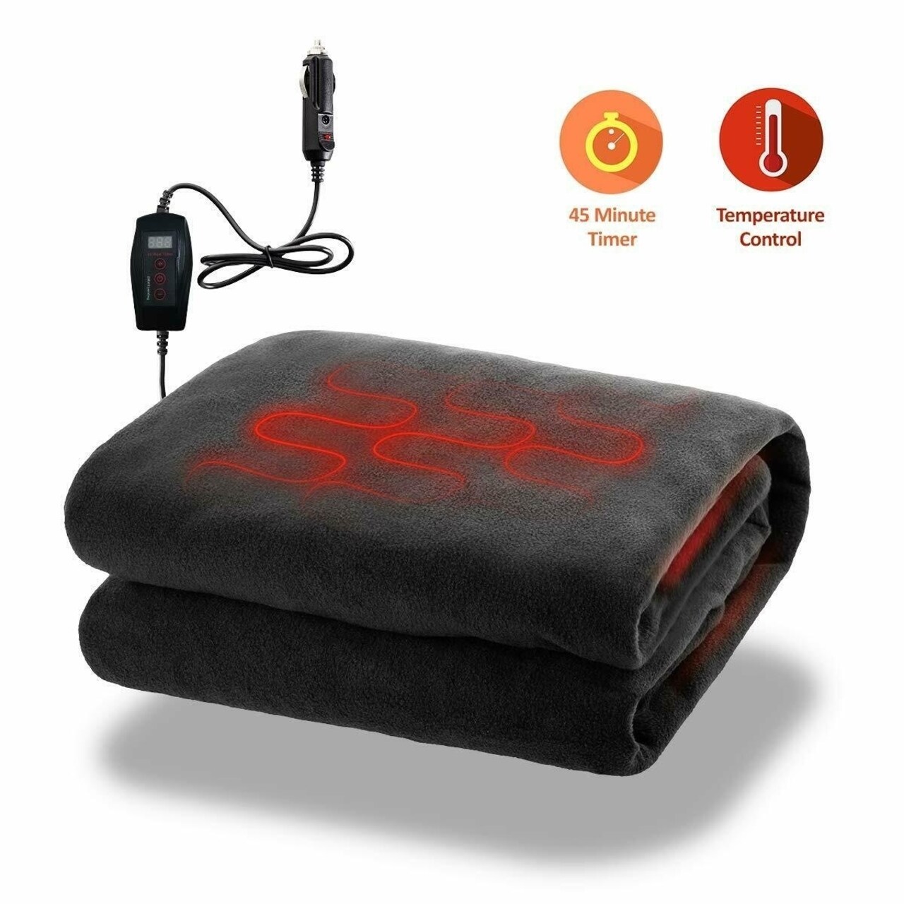 Zone Tech Car Heated Polar Fleece Electric 12V Travel Blanket 45 Minute Timer